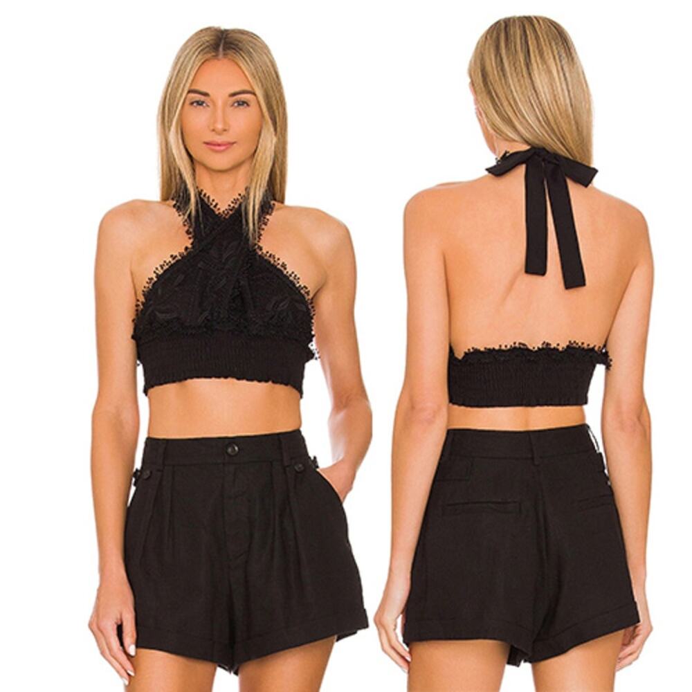 Waimari Pia Lace Halter Neck Sleeveless Crop Top Women's Black Size: XS NWT